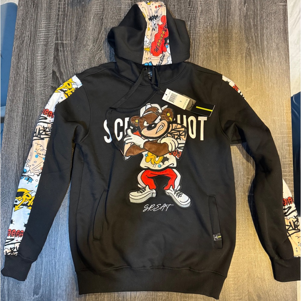 NWT Urban Streetwear Black Graphic Hoodie Sweatshirt Mens Size Small $79.99